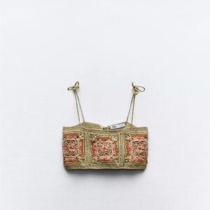 Zara Gold and Pink Mini Bag with Intricate Embellishments
